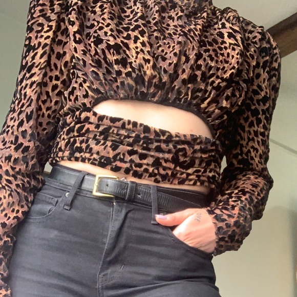 Leopard/Cheetah Velvet Peekaboo Crop Top - Picture 2 of 12